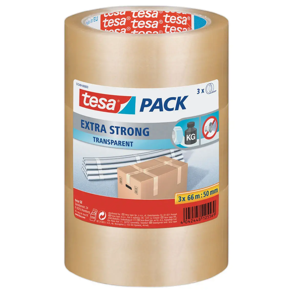 3 Rouleaux adhésif d'emballage Extra Strong - 66 m x 50 mm - Transparent - Tesa