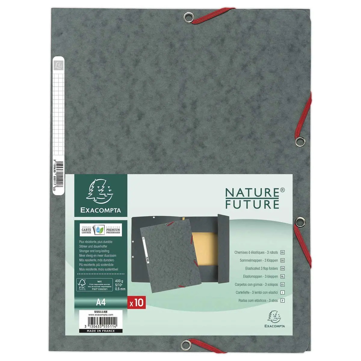 Chemise 3 rabats à élastiques carte lustrée - Gris - EXACOMPTA