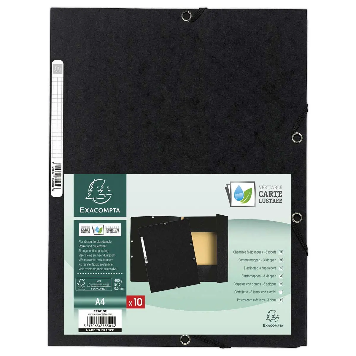 Chemise 3 rabats à élastiques carte lustrée - Noir - EXACOMPTA