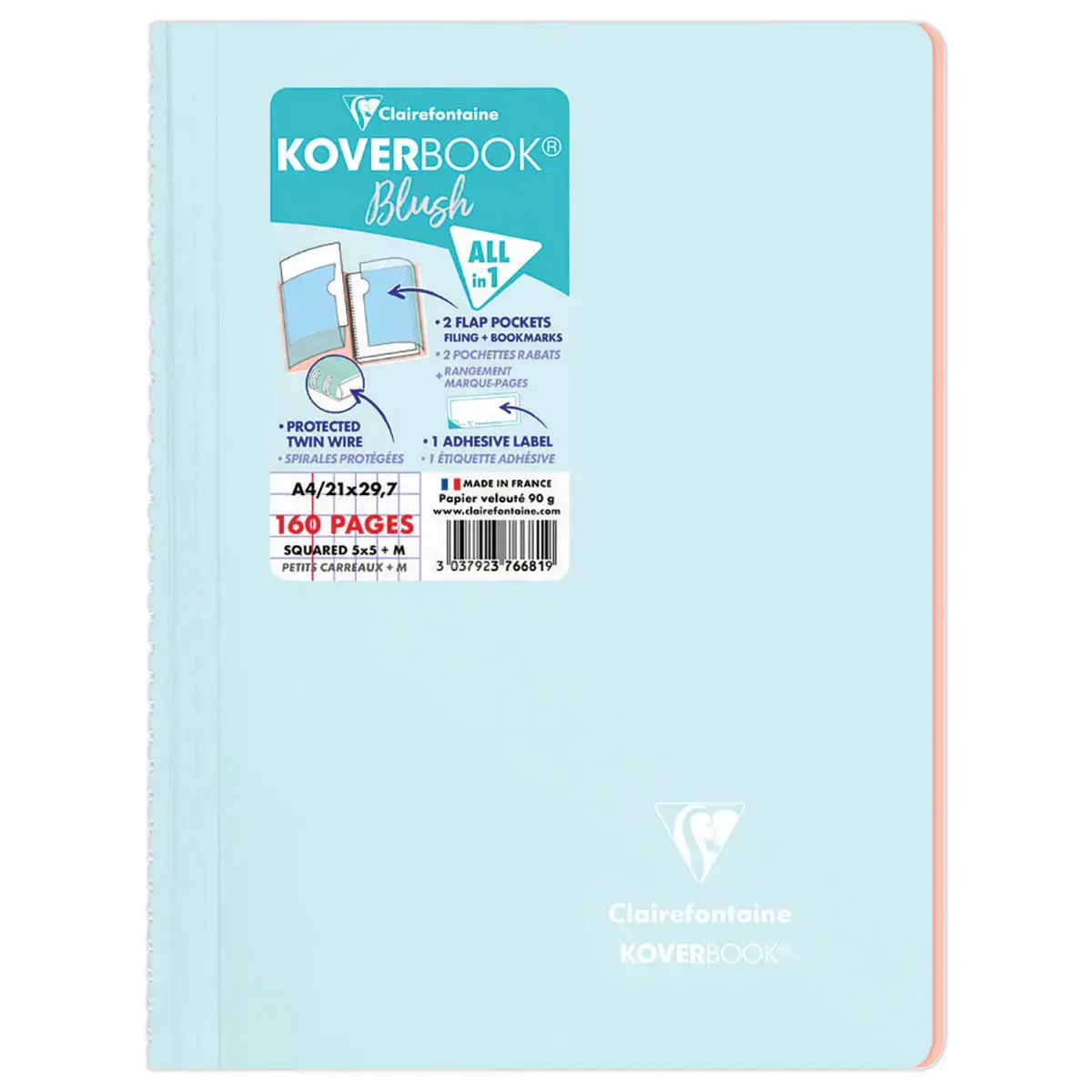 Cahier spirale KOVERBOOK Blush A4 160 pages,5X5,90g