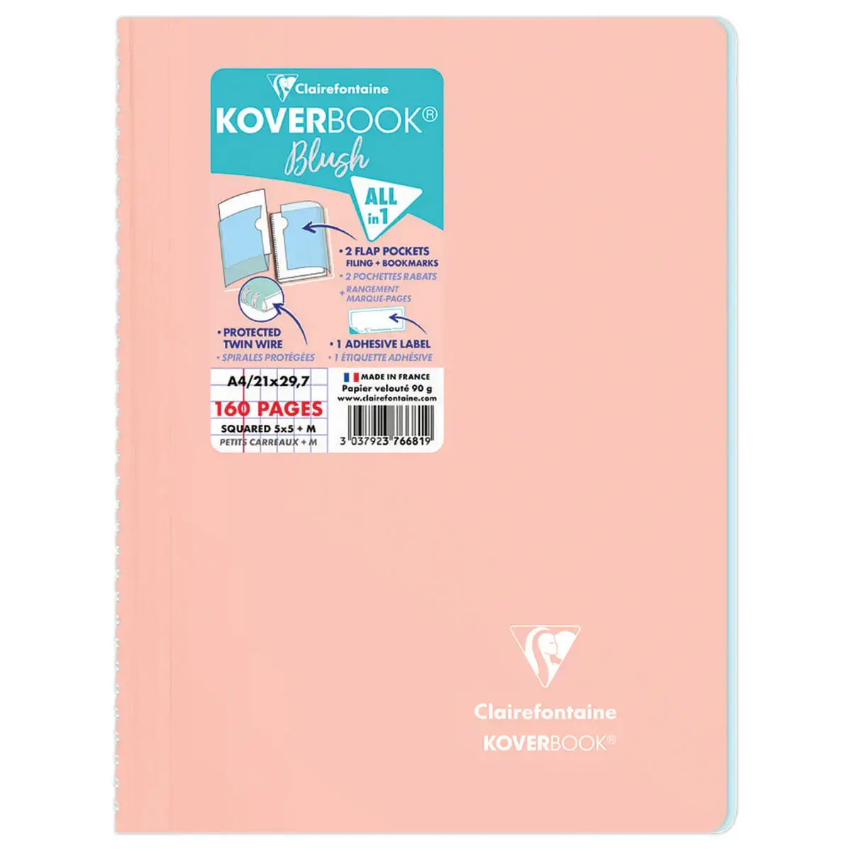 Cahier spirale KOVERBOOK Blush A4 160 pages,5X5,90g