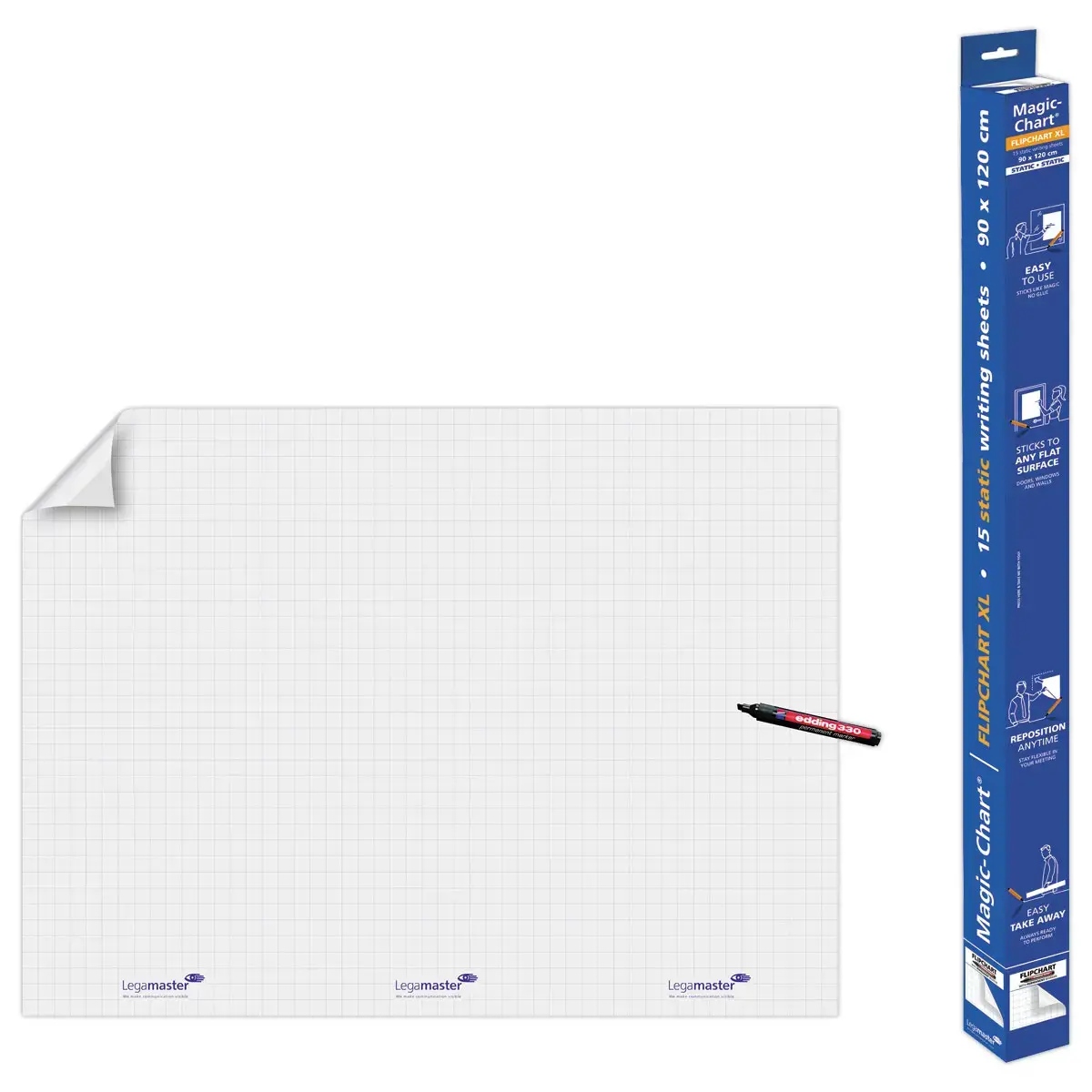 Rouleau 15 feuilles &eacute;lectrostatiques Magic Chart - Quadrillage - 90 x 120 cm - LEGAMASTER 