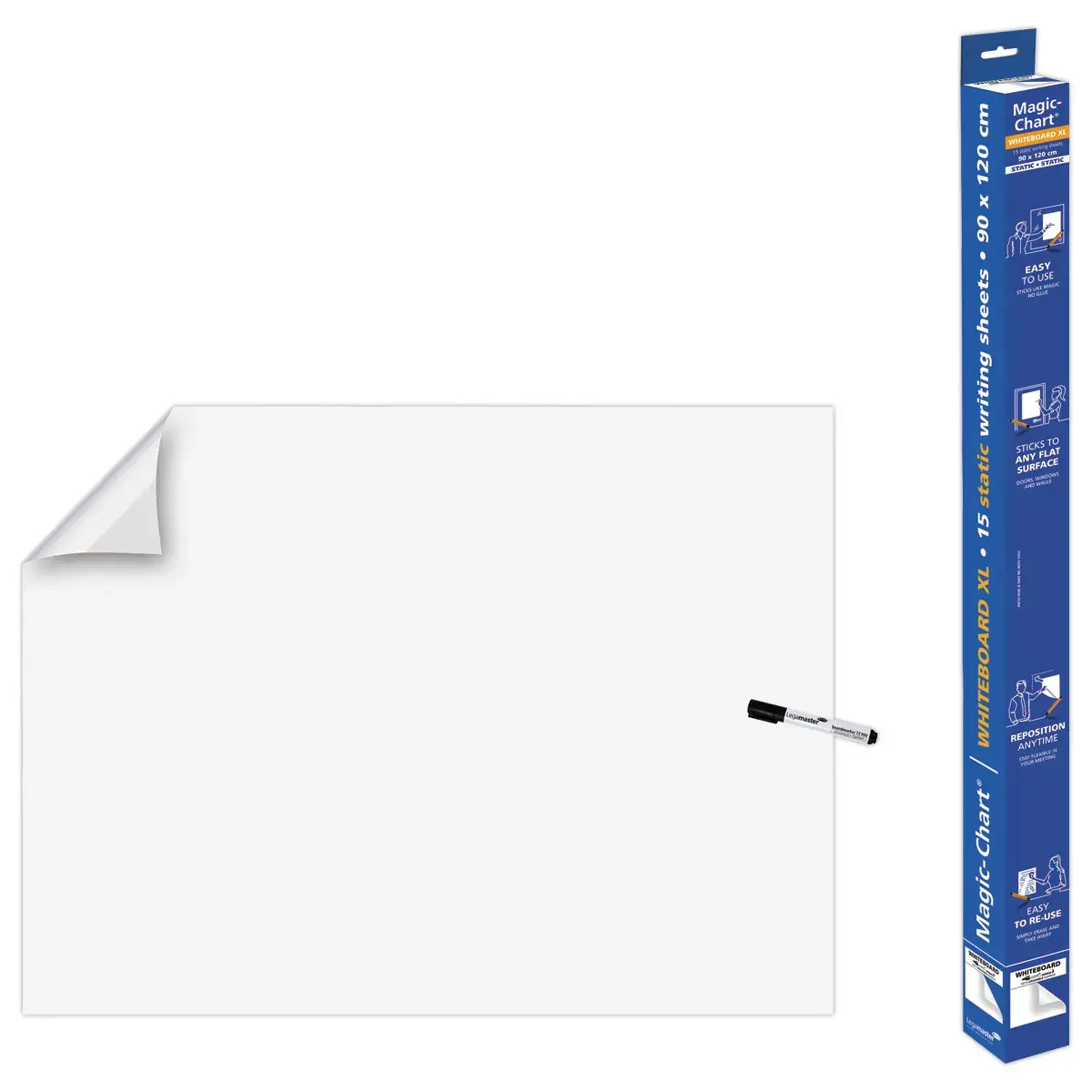 Rouleau 15 feuilles &eacute;lectrostatiques Magic Chart - Version tableau blanc - 90 x 120 cm - LEGAMASTER 