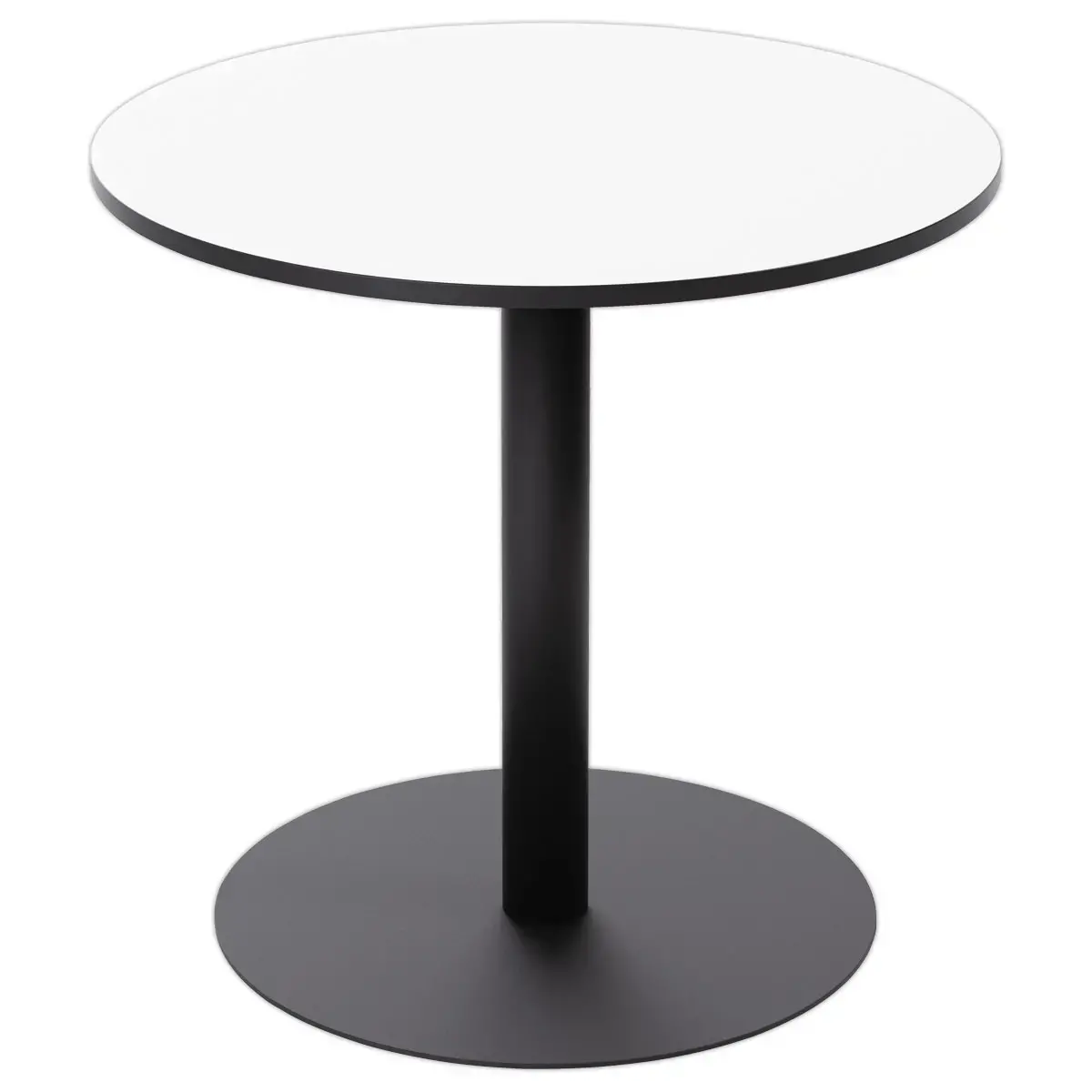Table de restauration stratifi&eacute;e ronde&Oslash; 80cm - blanc pieds noirs 