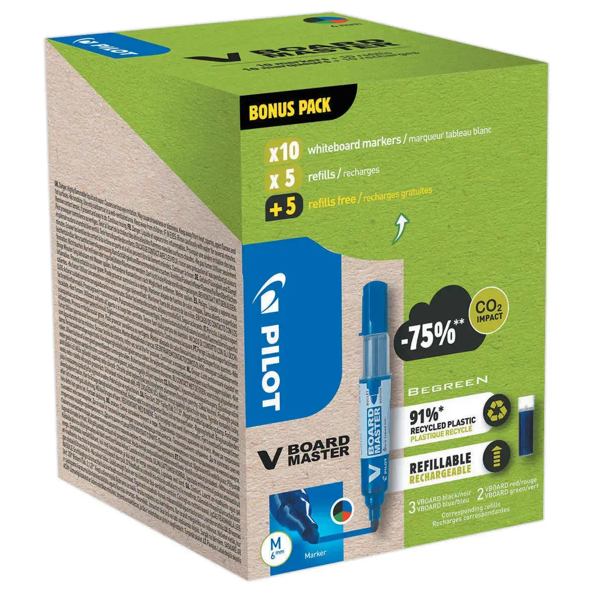 10 Recharges (dont 5 gratuites) marqueurs effaçables tableau blanc Begreen - PILOT