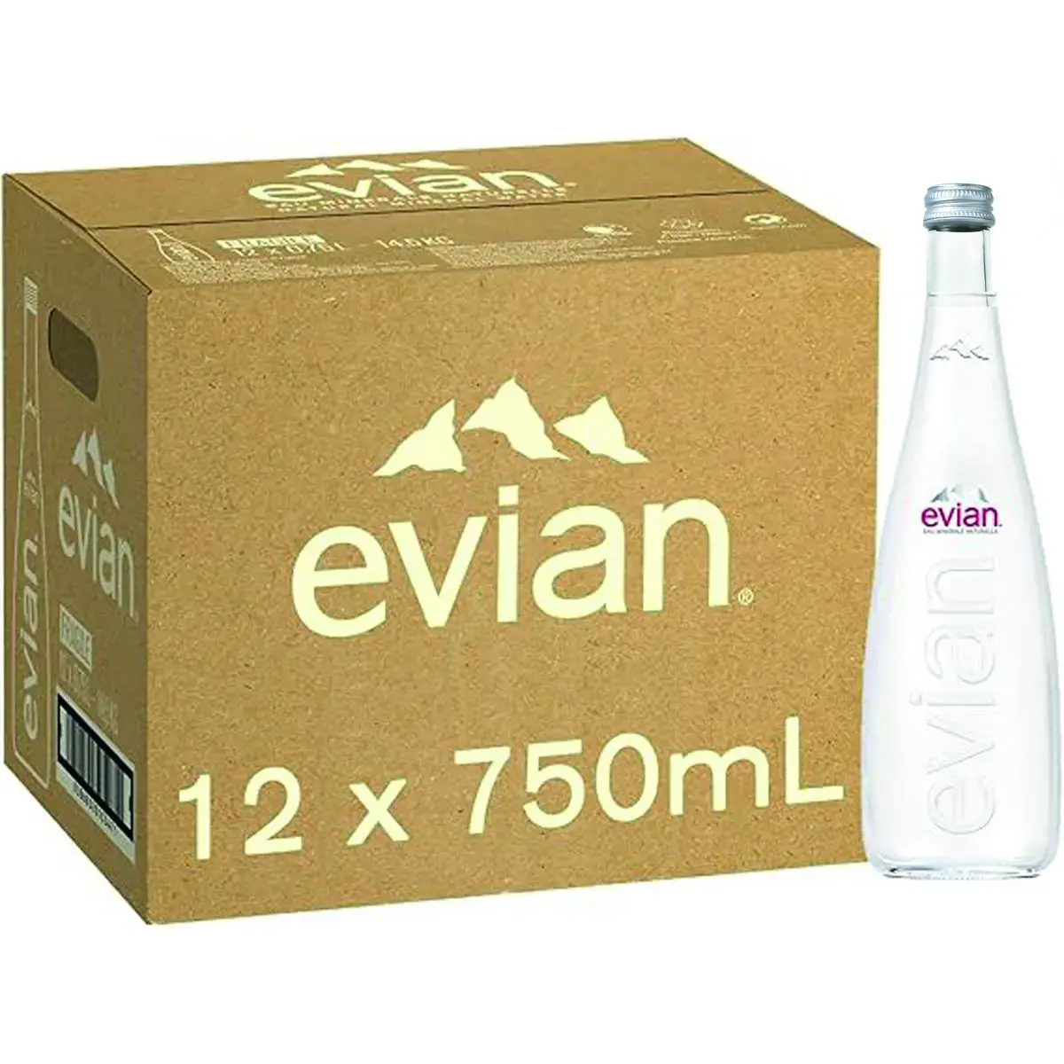 12 Bouteilles d'eau en verre - 75 cl - Evian