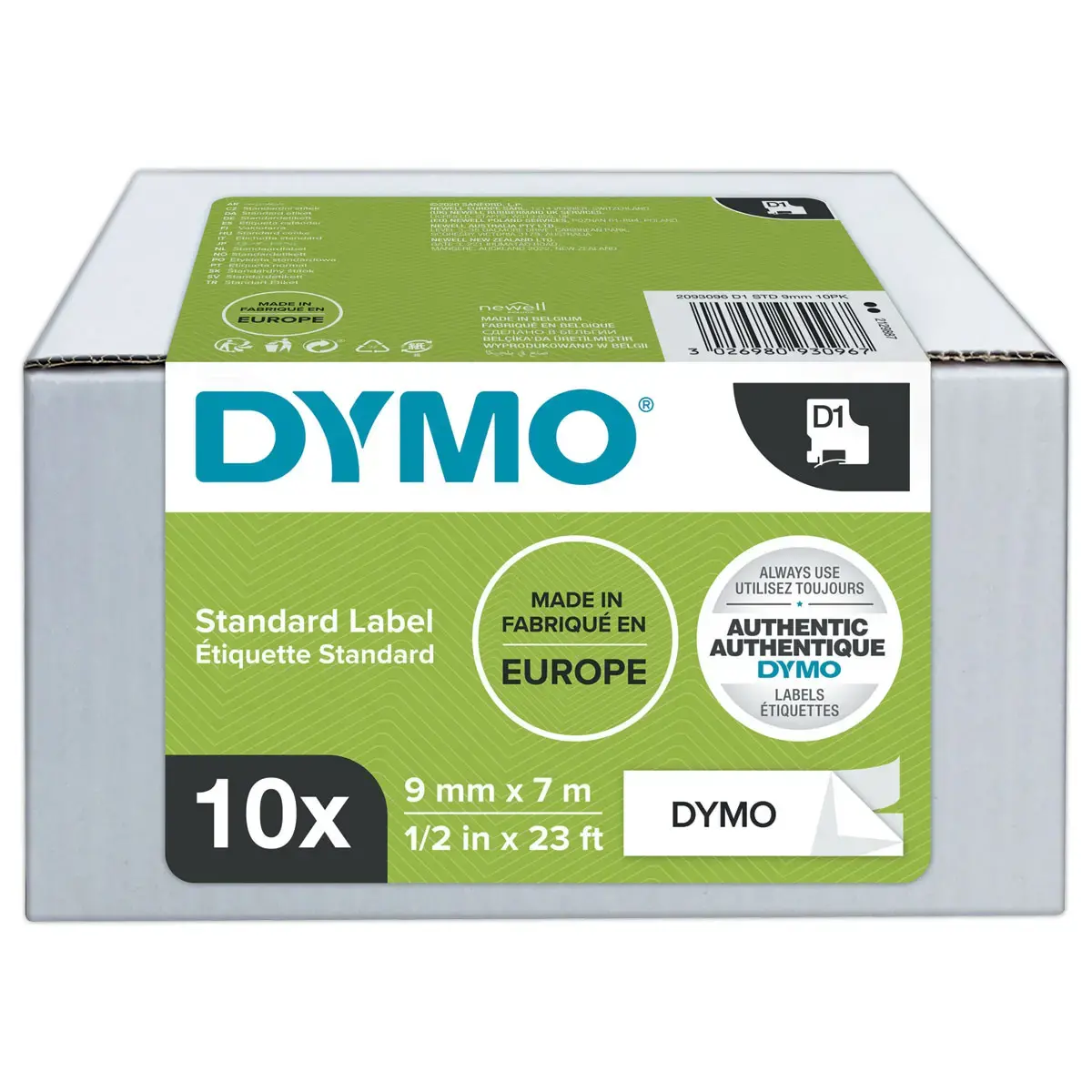 10 Rubans pour titreuse DYMO D1 9mm blanc impression noire 