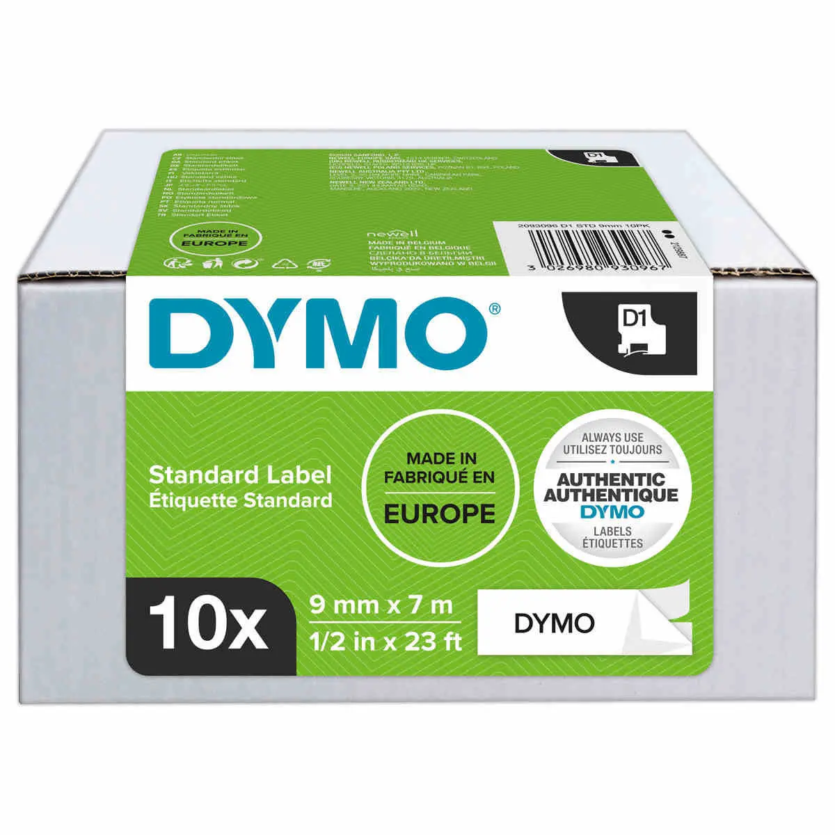 10 Rubans pour titreuse DYMO D1 9mm blanc impression noire 