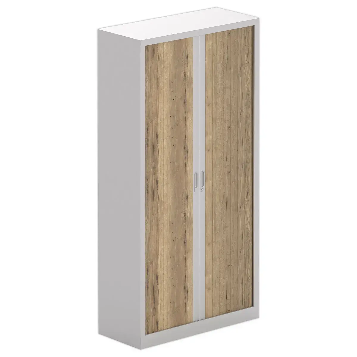 Armoire haute à rideaux métalliques - Alu/chêne veiné - 198x100 cm