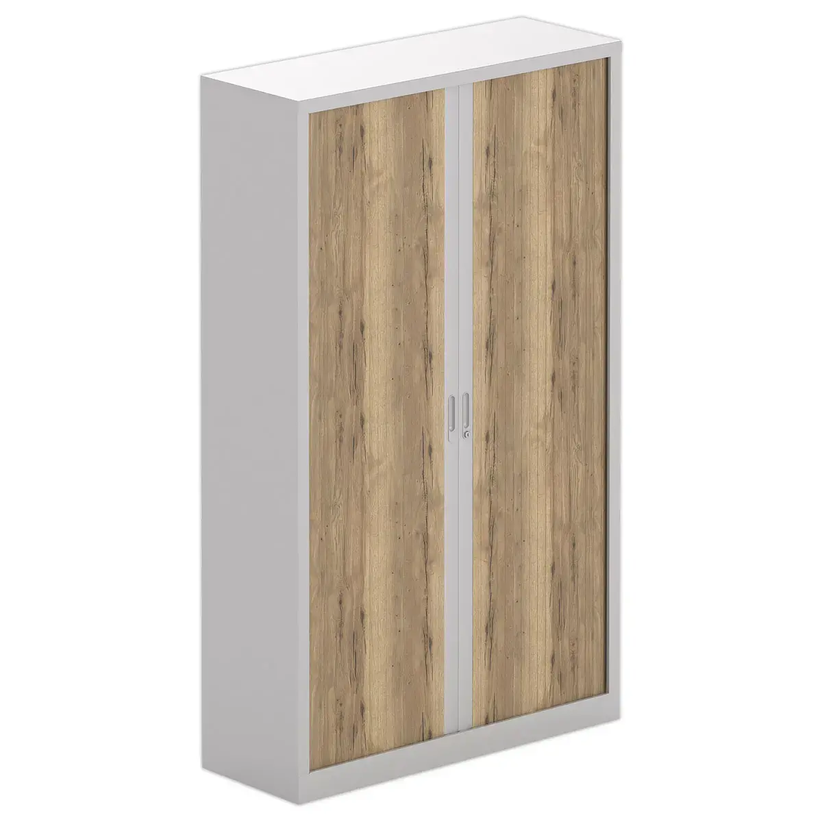 Armoire haute &agrave; rideaux m&eacute;talliques - 198 x 120cm - Alu et ch&ecirc;ne vein&eacute; 