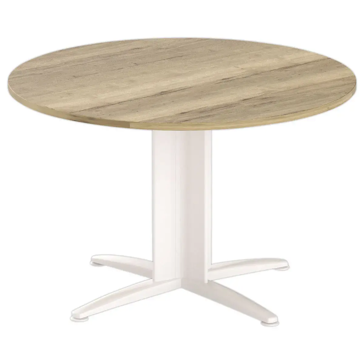 Table r&eacute;union ronde diam. 116cm ch&ecirc;ne vein&eacute;/blanc 