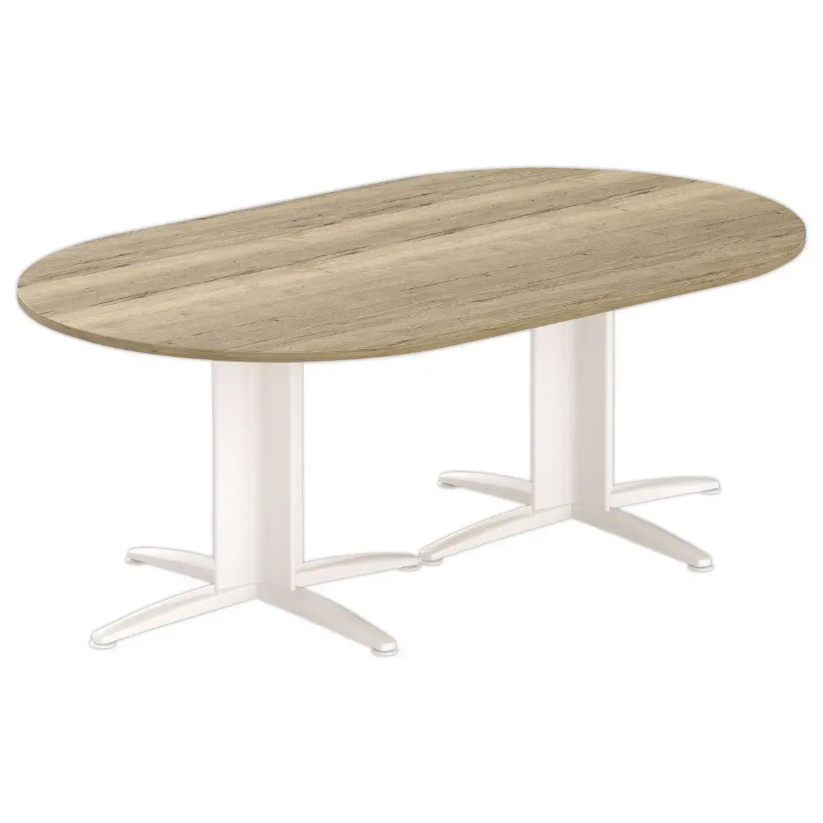 Table réunion ovale 200x120 chêne veiné/blanc