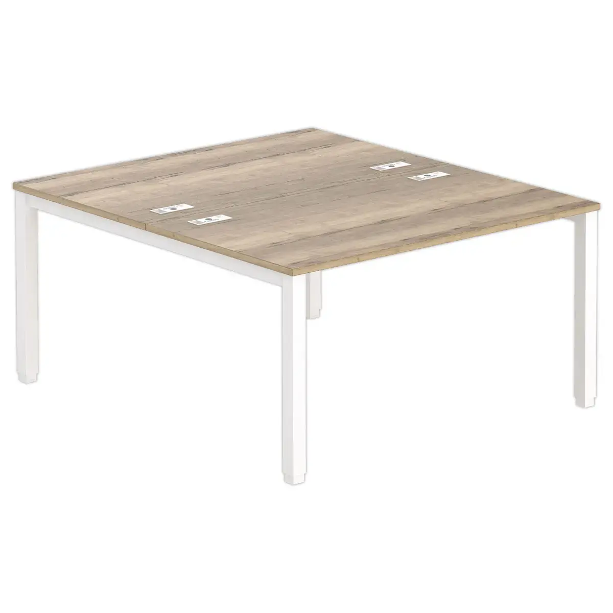 Bureau vis à vis 4 pieds 140 X 160 X 74 chêne veiné/blanc