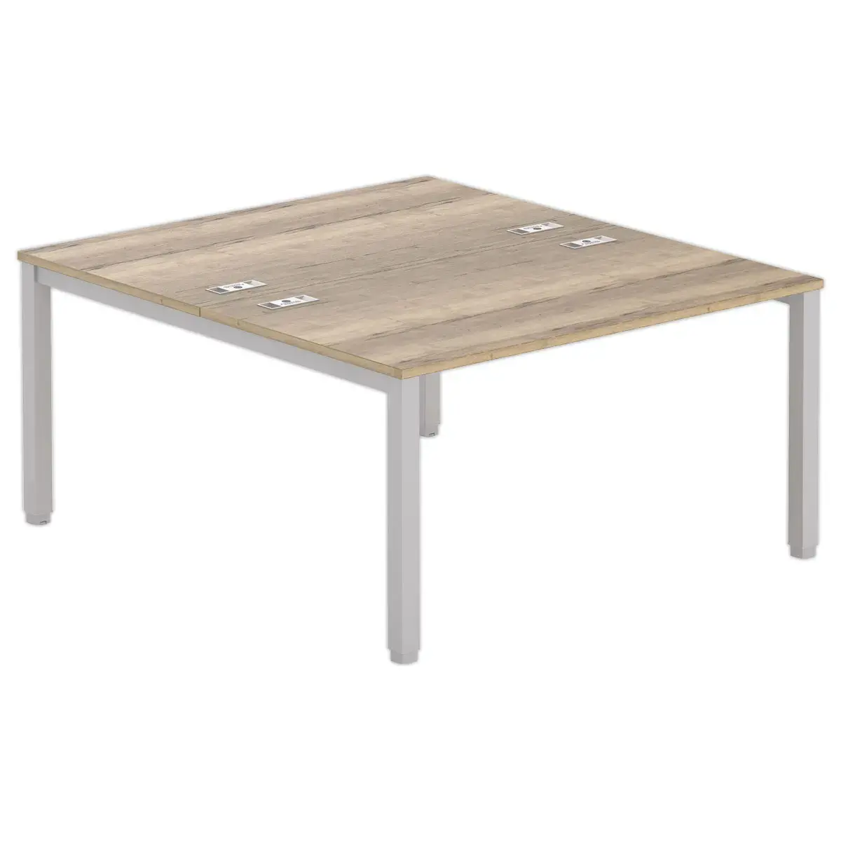 Bureau vis &agrave; vis 4 pieds 140 X 160 X 74 ch&ecirc;ne vein&eacute;/alu 