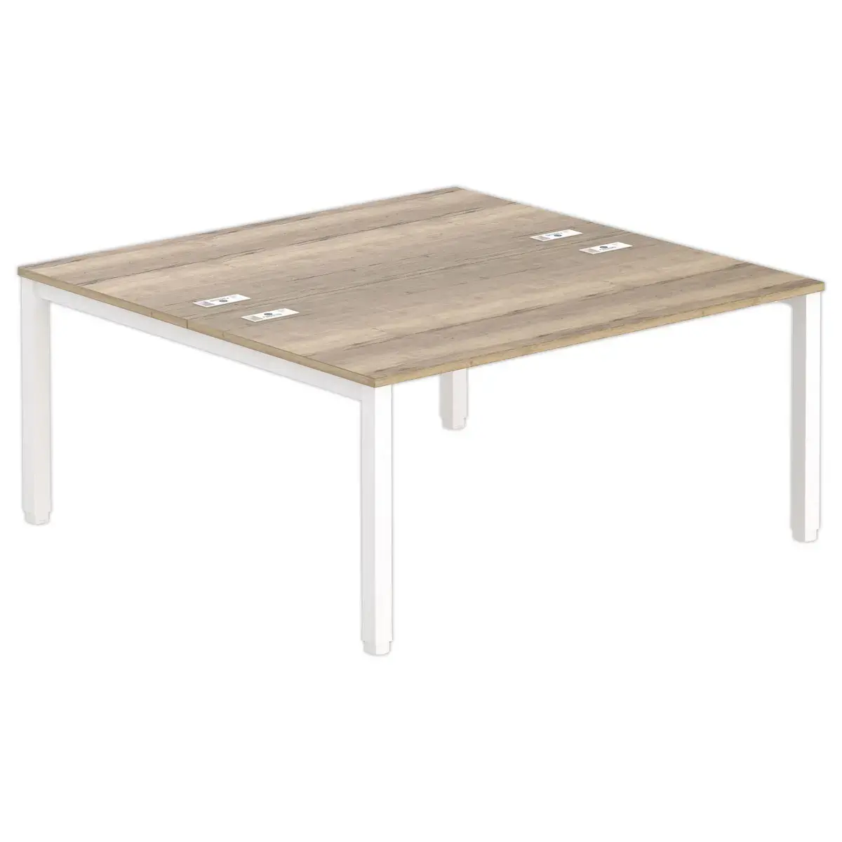 Bureau vis &agrave; vis 4 pieds 160 X 160 X 74 ch&ecirc;ne vein&eacute;/blanc 