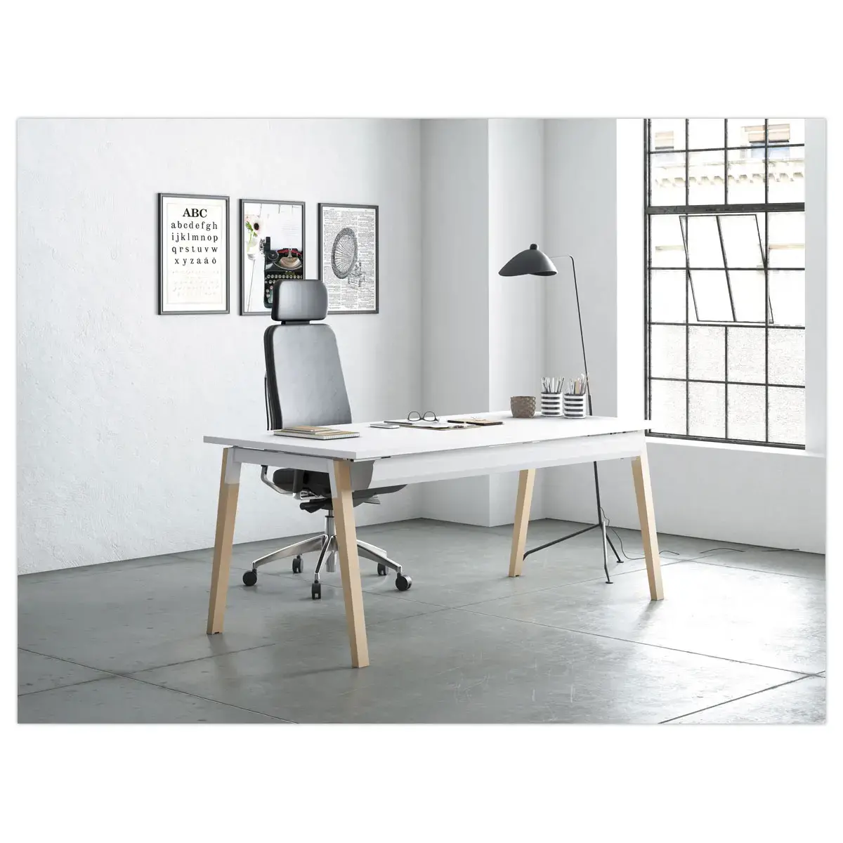 Bureau rectangulaire 180x80 Blanc/ Hêtre Bangkok