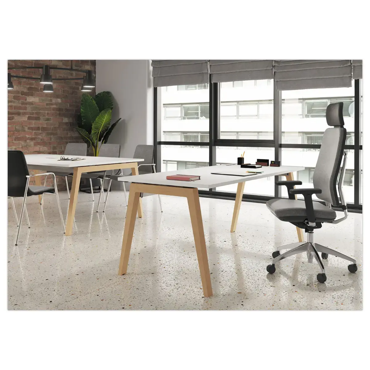 Bureau rectangulaire 180x80 Blanc/ Hêtre Bangkok