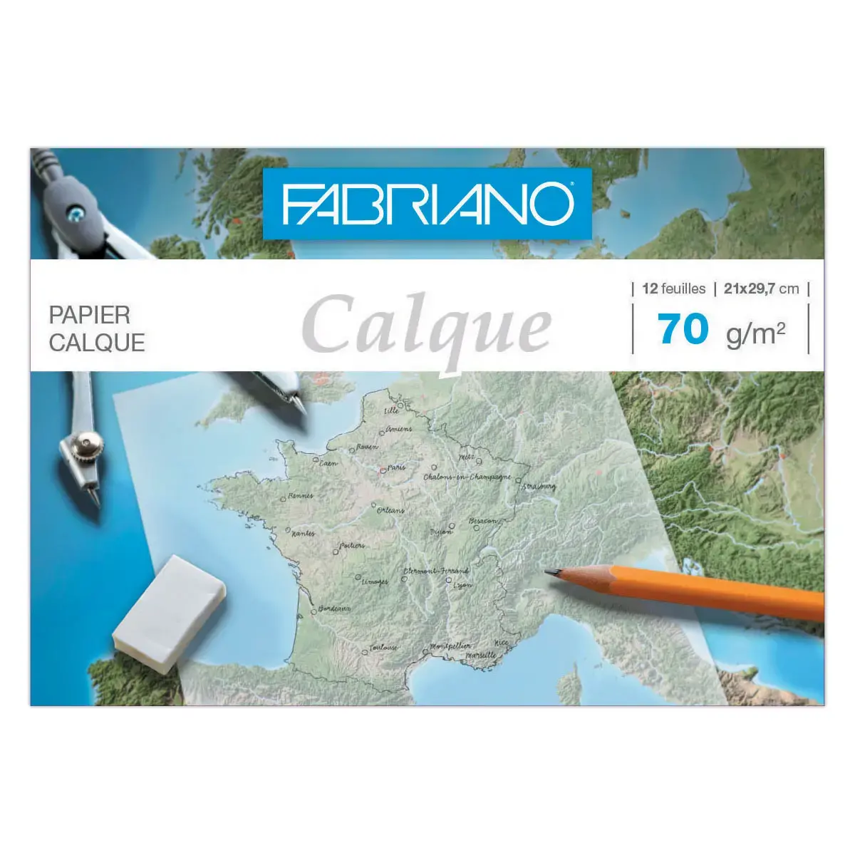 Pochette de 12 feuilles de papier calque &ndash; A4 &ndash; 70g &ndash; Fabriano 