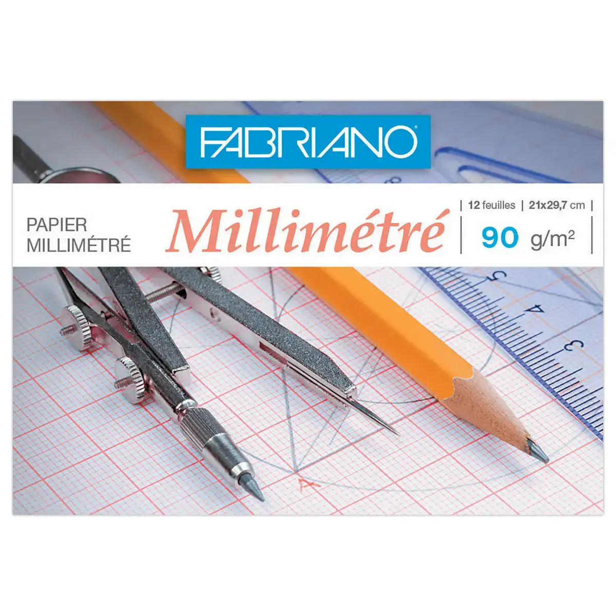 Pochette de papier millim&eacute;tr&eacute; 21x29,7 cm - 90gr - 12 feuilles - FABRIANO 