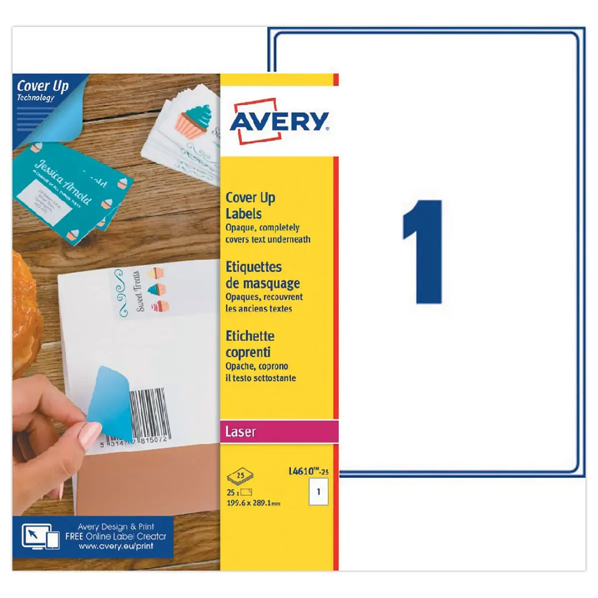 &Eacute;tiquettes de masquage laser AVERY 199,6x 289,1 mm 25f x 25 &eacute;tiquettes 