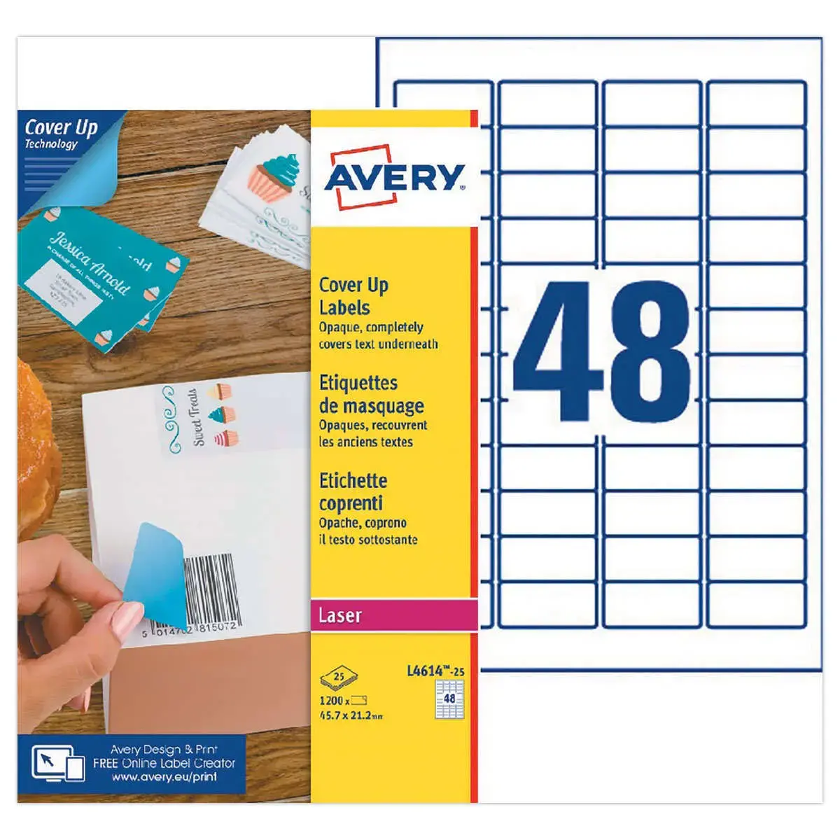 Étiquettes de masquage laser AVERY 45,7 x 21,2 mm 25 f x 48 étiquettes