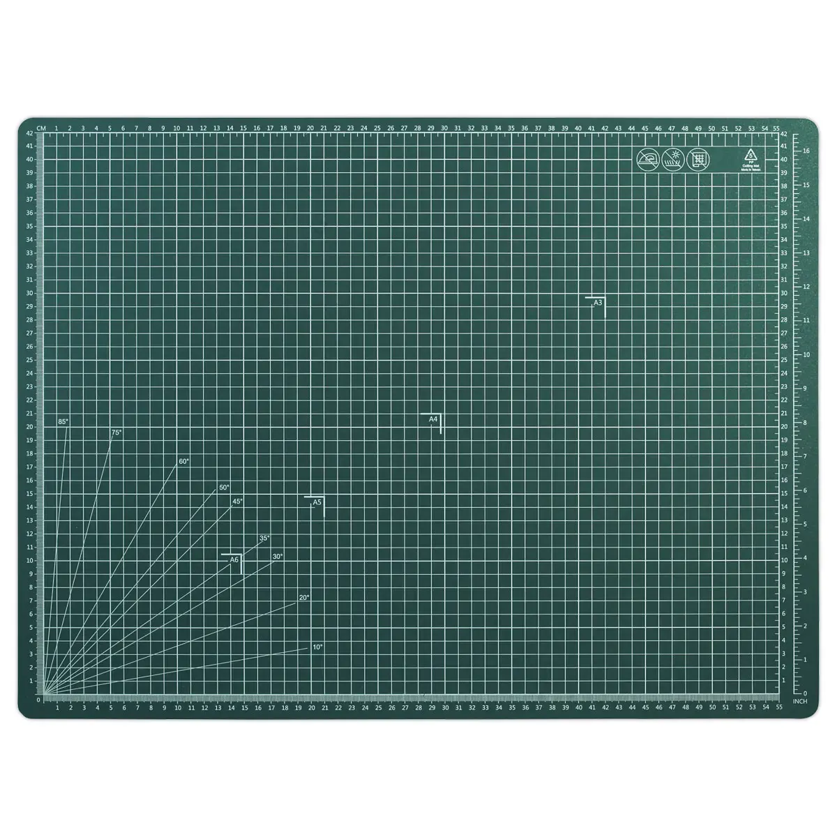 Plaque decoupe multi fonction face quadrill&eacute;e 5x5cm + angles format A2 