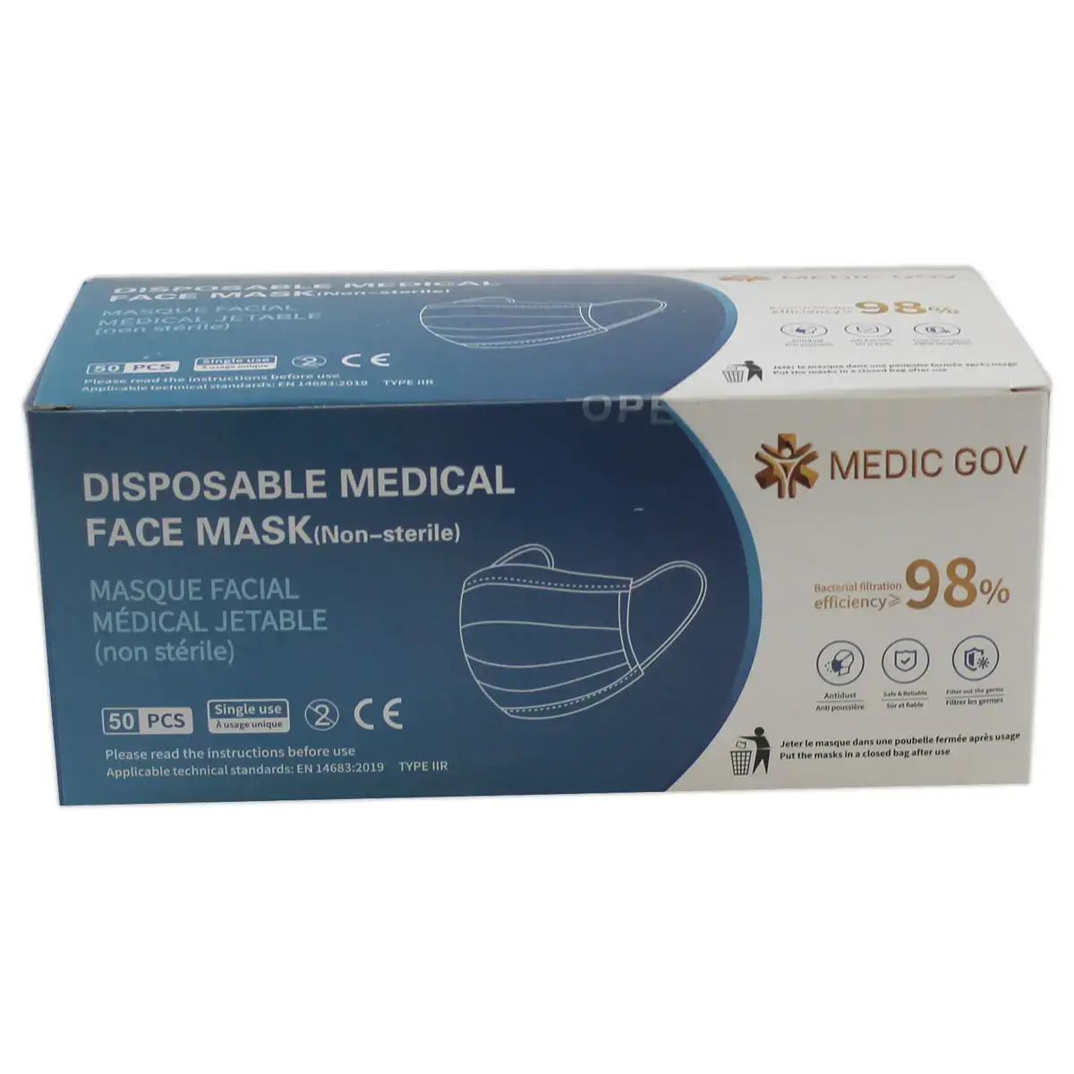 50 Masques chirurgicaux type II+R 