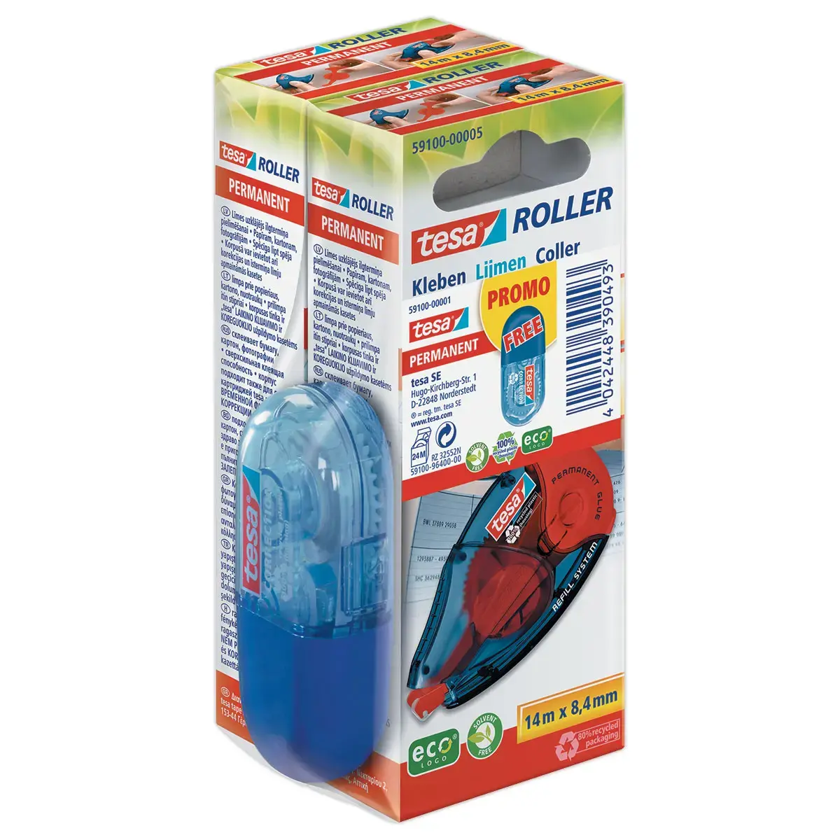 Roller rechargeable colle permanente 8,4 mm EcoLogo