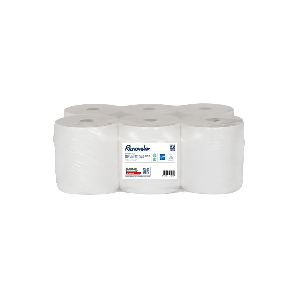 6 Rouleaux d'essuie-mains blanc - Diam&egrave;tre 19 cm 