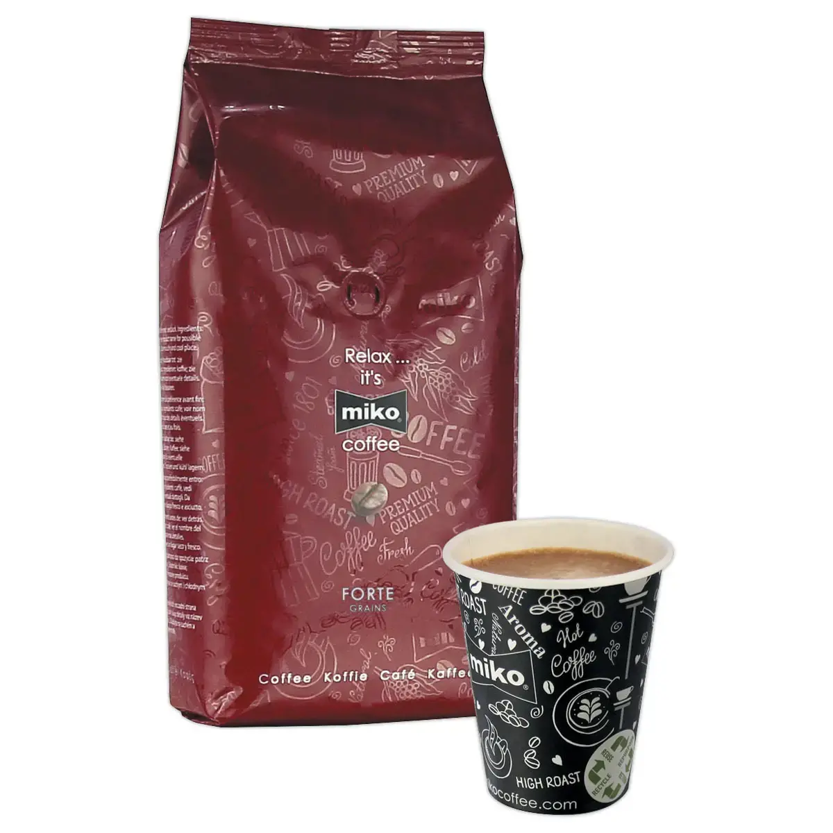 Paquet de caf&eacute; en grains Forte - Intensit&eacute; 7 - 1 kg  - Miko 