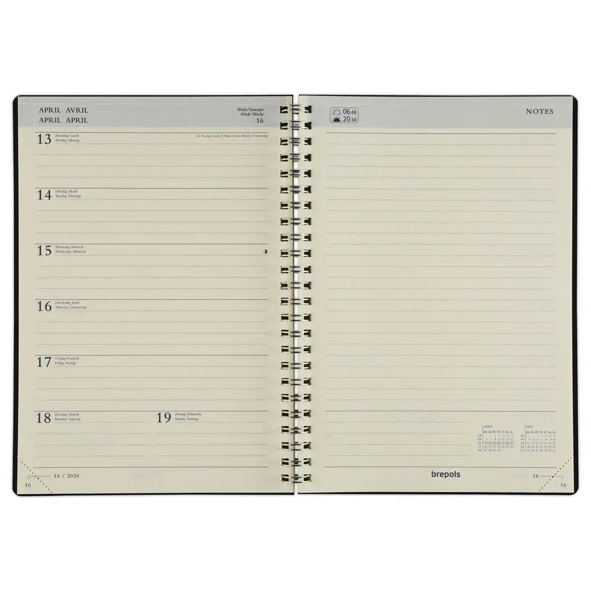 Agenda semainier à spirale - Ligne - 14,8 x 21cm - Noir - Septembre à décembre - BREPOLS