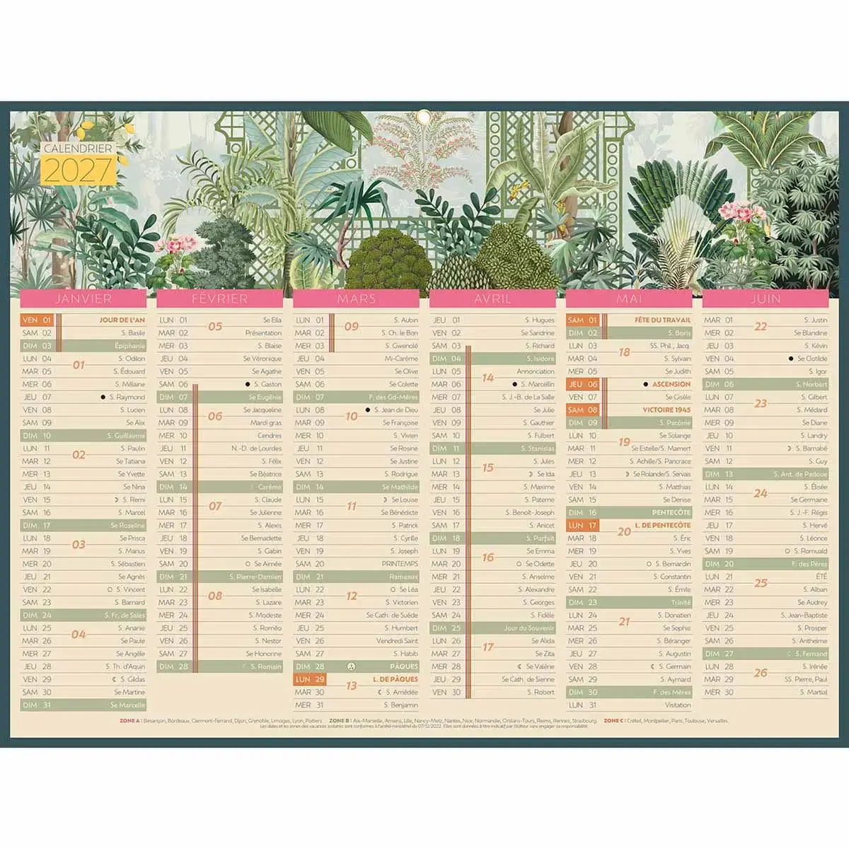 Calendrier de banque 12 mois Exotique - 42 x 32 cm - Janvier &agrave; d&eacute;cembre - BOUCHUT GRANDREMY 