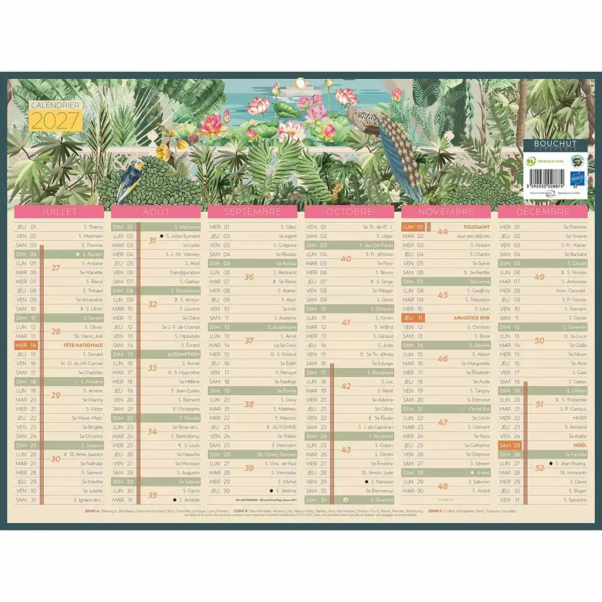 Calendrier de banque 12 mois Exotique - 42 x 32 cm - Janvier &agrave; d&eacute;cembre - BOUCHUT GRANDREMY 
