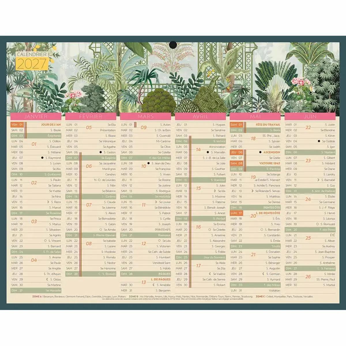 Calendrier de banque 12 mois Exotique - 26.5 x 21 cm - Janvier à décembre - BOUCHUT GRANDREMY