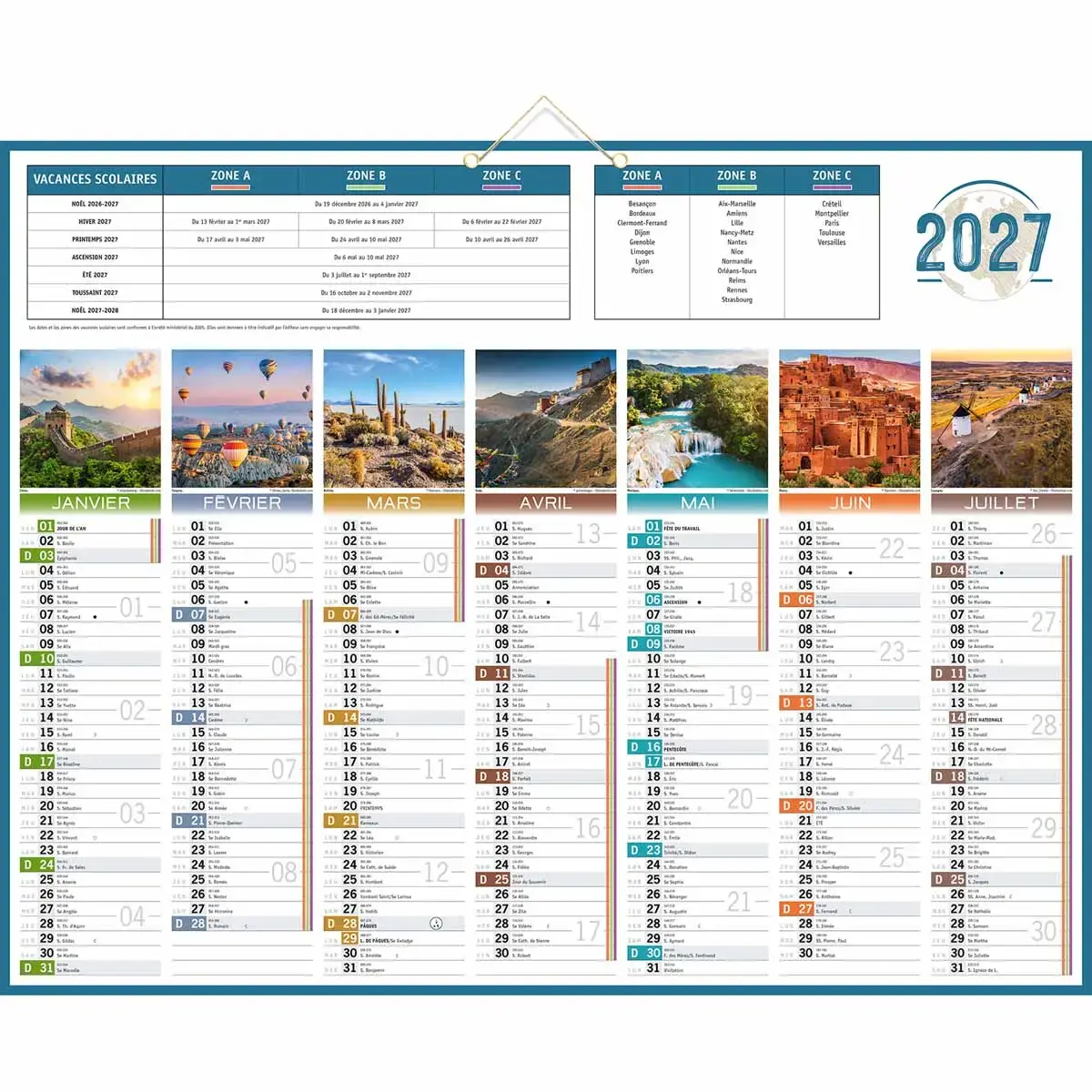 10 Calendriers banque Planètes 14 mois - 55 x 43 cm - Janvier à décembre - BOUCHUT GRANDREMY