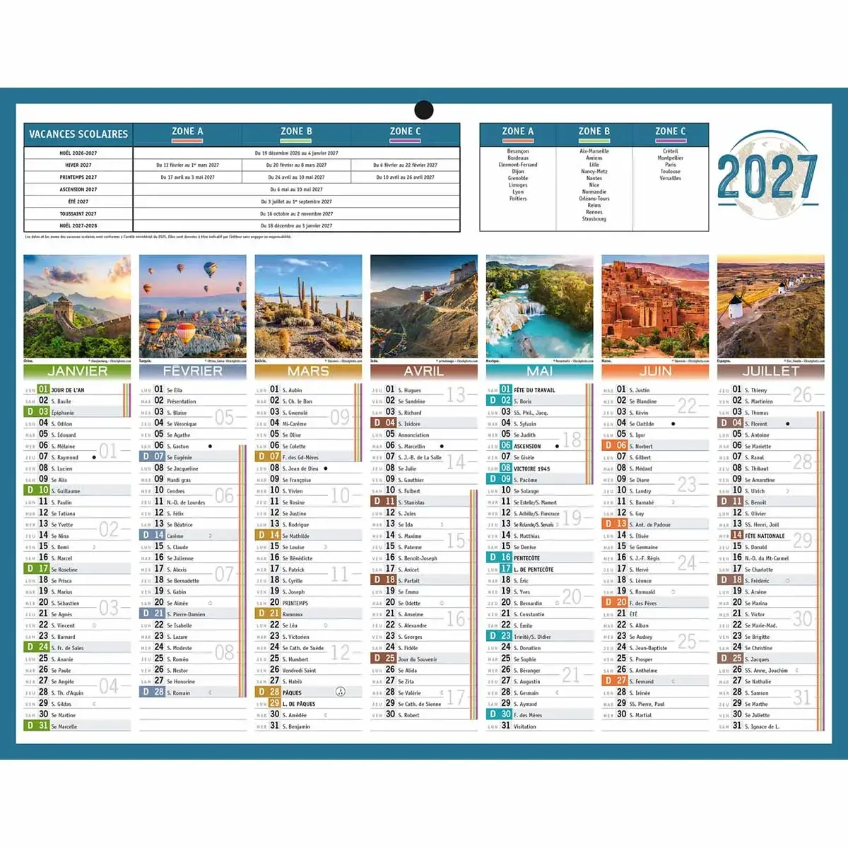Calendriers banque Planètes 14 mois - 26.5 x 21 cm - Janvier à décembre - BOUCHUT GRANDREMY