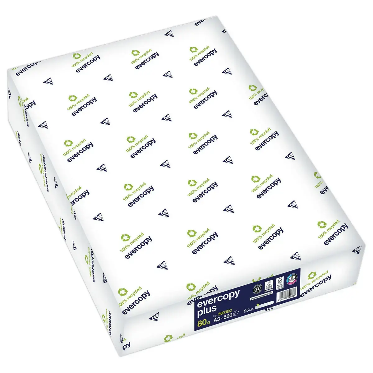 5 Ramettes de 500 feuilles de papier blanc recyclé + A3 80g - EVERCOPY