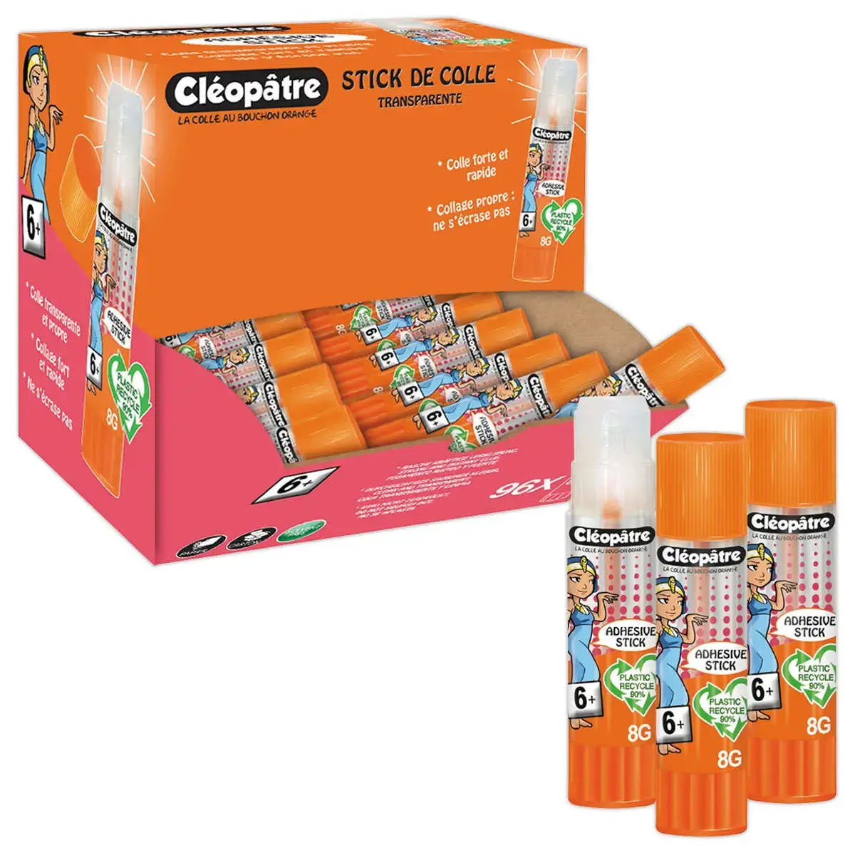 Colle en bâton 8gr sans solvant - Cléopâtre - lot de 96 bâtons