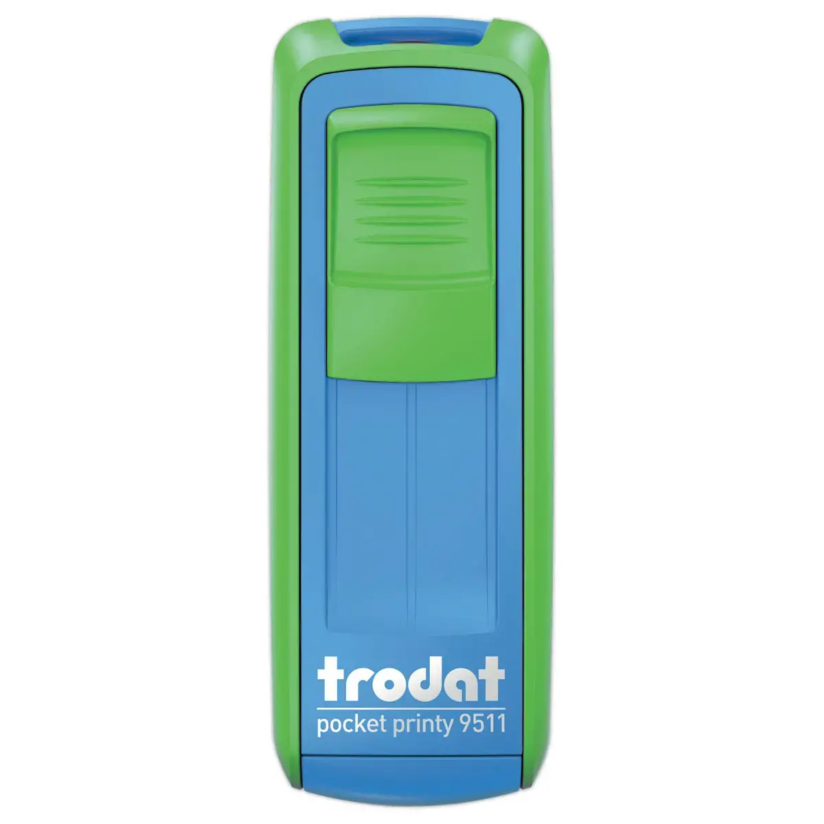 Timbre mobile personnalisable Printy 9511 - Bo&icirc;tier vert/bleu - Encre noire - 38 x 14 mm - 4 lignes max 