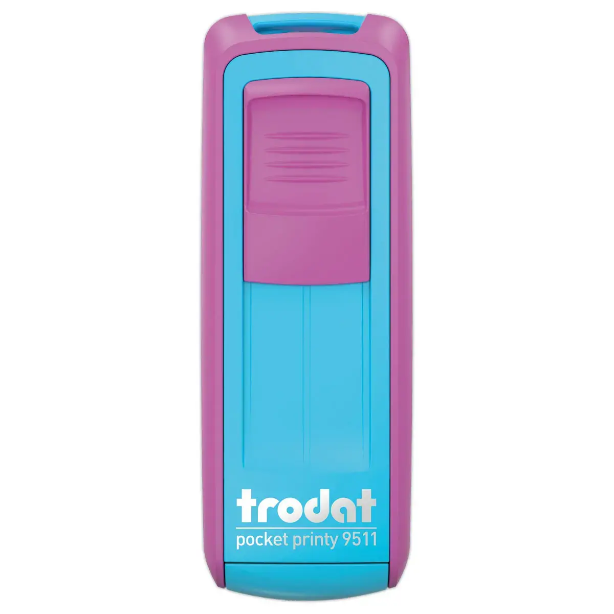 Timbre mobile personnalisable Printy 9511 - Bo&icirc;tier rose/turquoise - Encre noire - 38 x 14 mm - 4 lignes max 