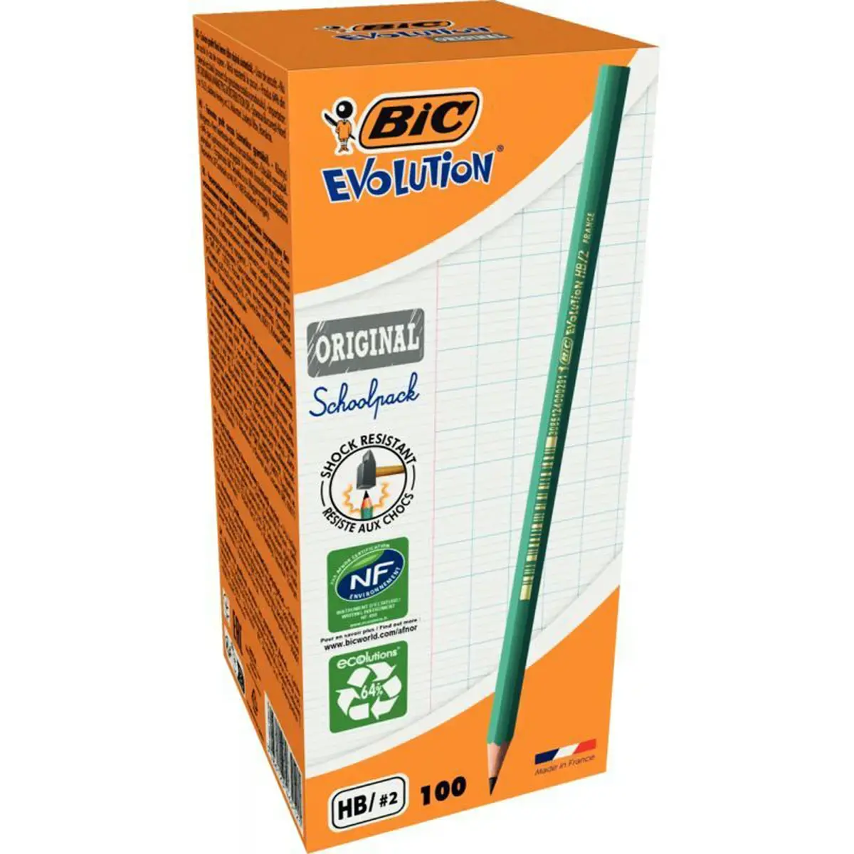 Crayon graphite en r&eacute;sine HB BIC EVOLUTION - sans gomme - mine HB - corps hexagonal - noir - Lot de 100 