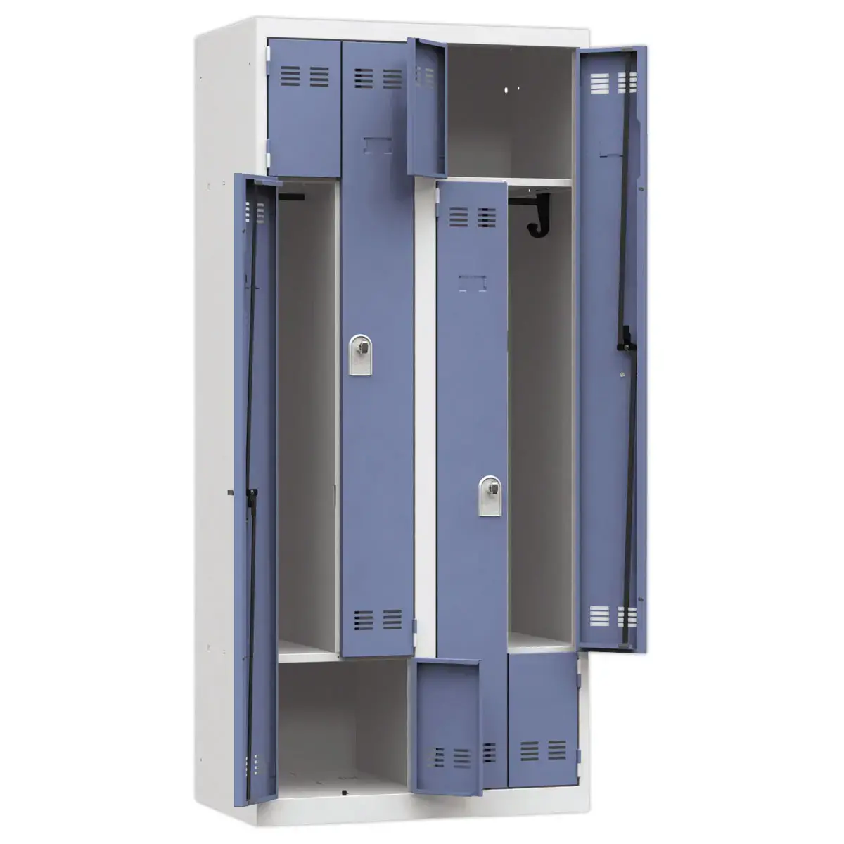 Vestiaire gain de place porte en L 2 colonnes - 4 utilisateurs - Bleu