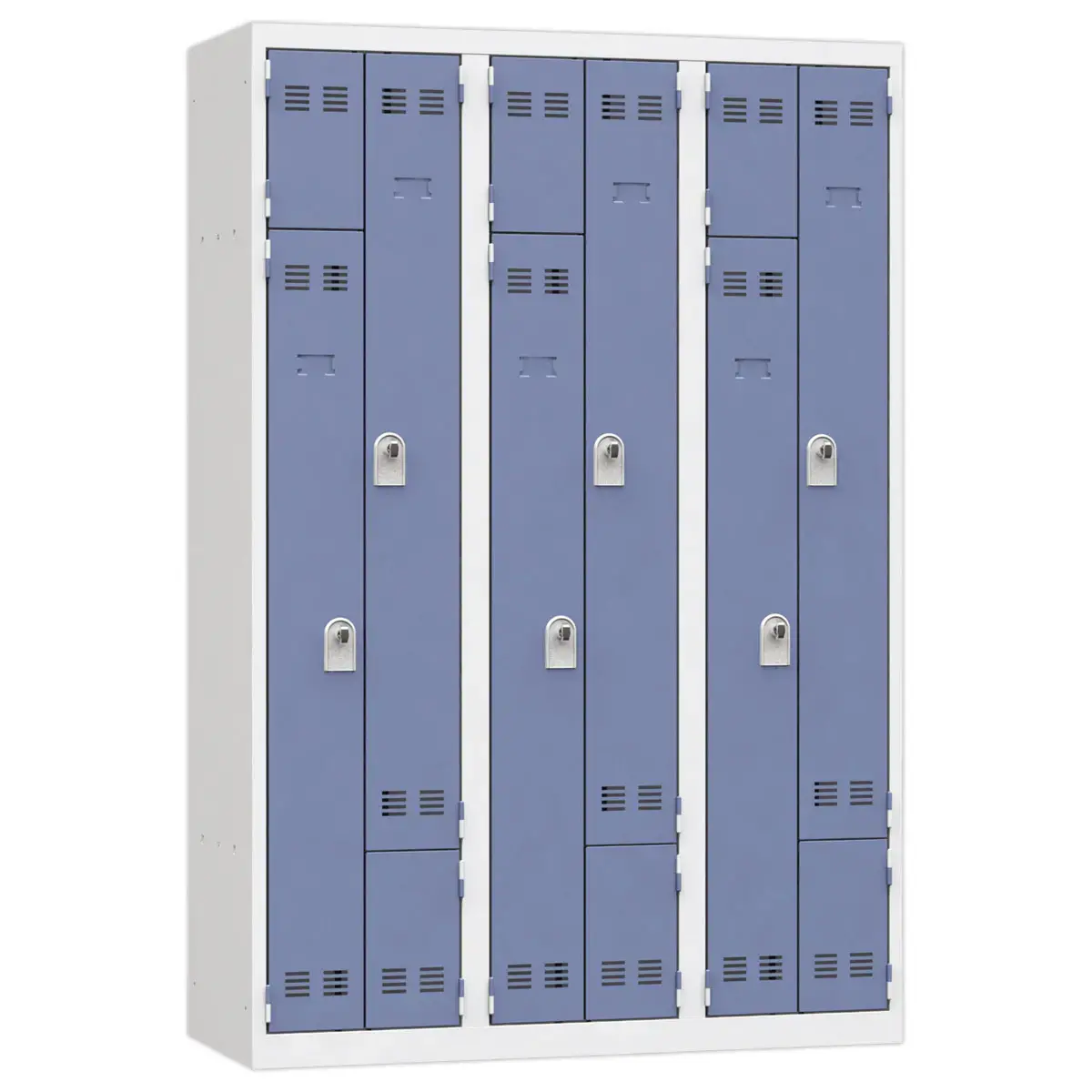 Vestiaire gain de place porte en L 3 colonnes - 6 utilisateurs - Bleu