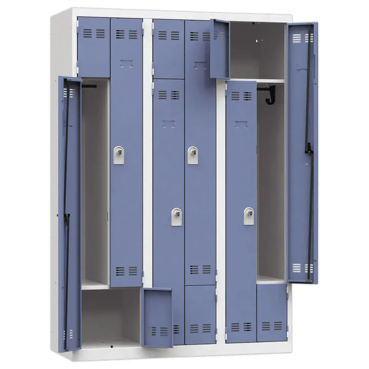 Vestiaire gain de place porte en L 3 colonnes - 6 utilisateurs - Bleu
