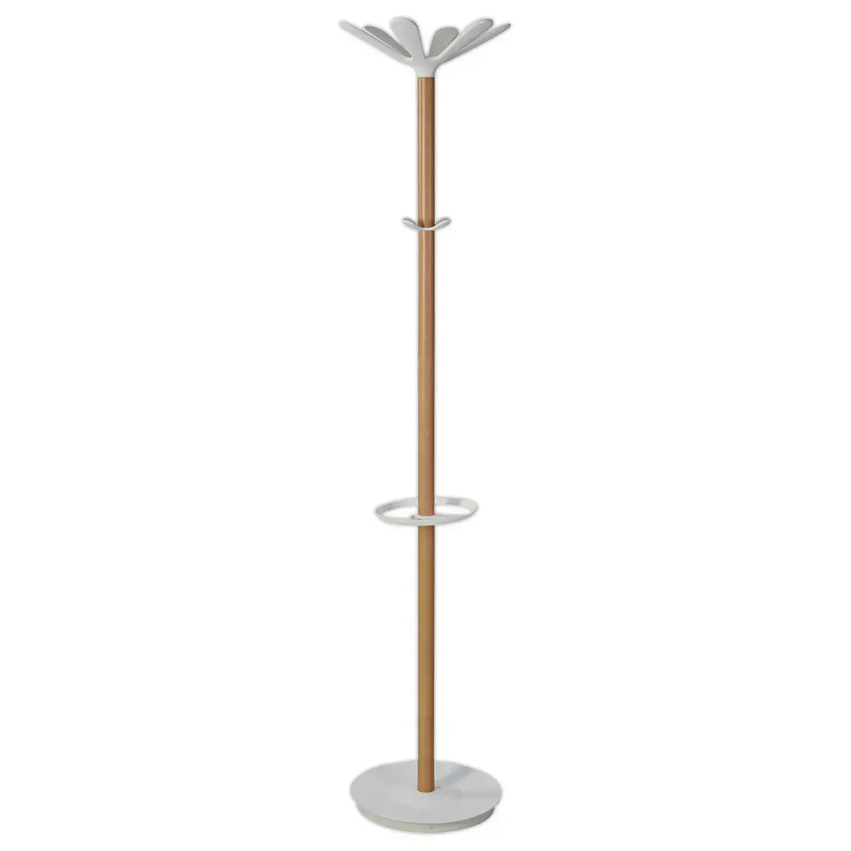 Porte-manteau - 10 pat&egrave;res + porte-parapluie - Bois et m&eacute;tal blanc - ALBA 