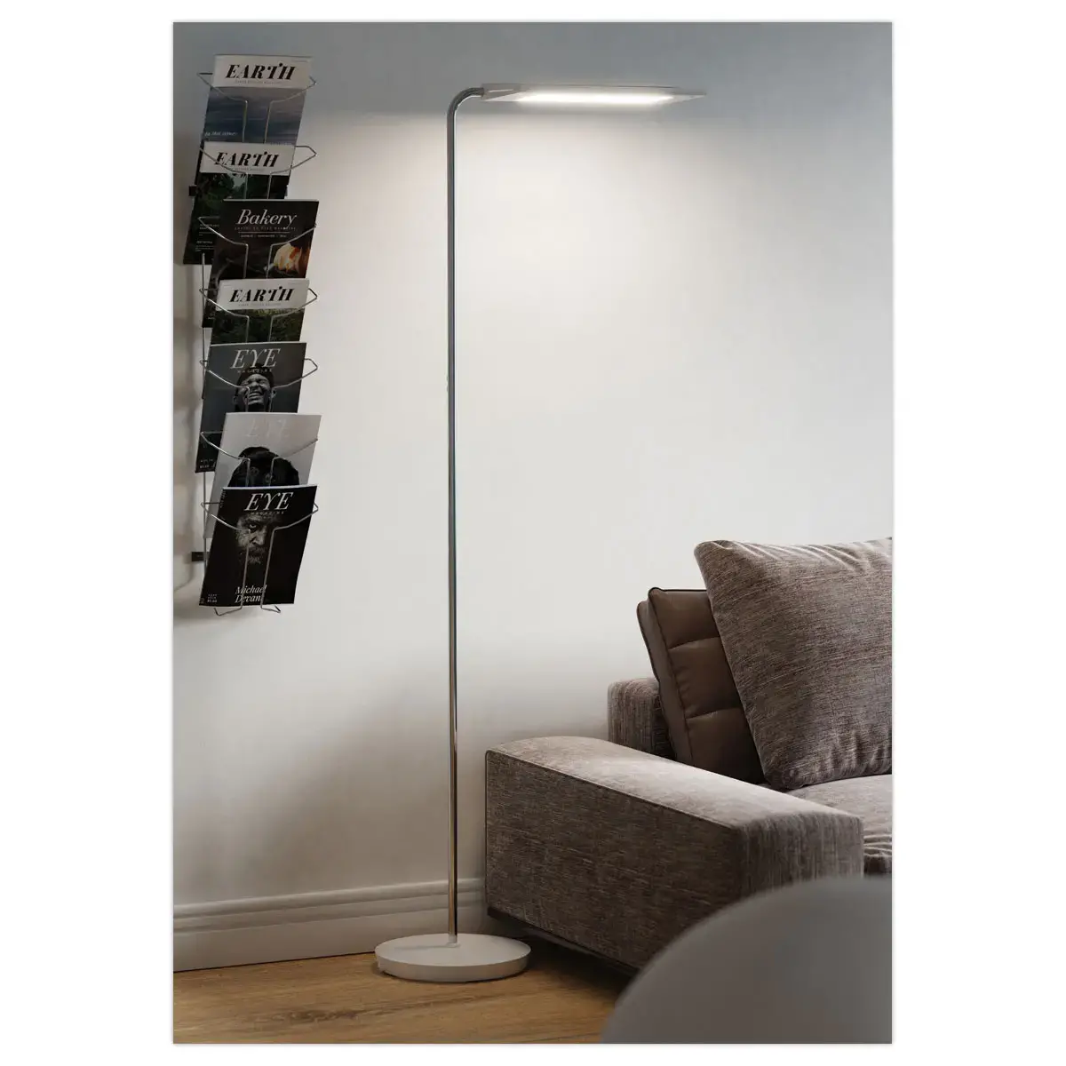 Lampadaire LED t&ecirc;te r&eacute;versible - Blanc/Chrome - ALBA 