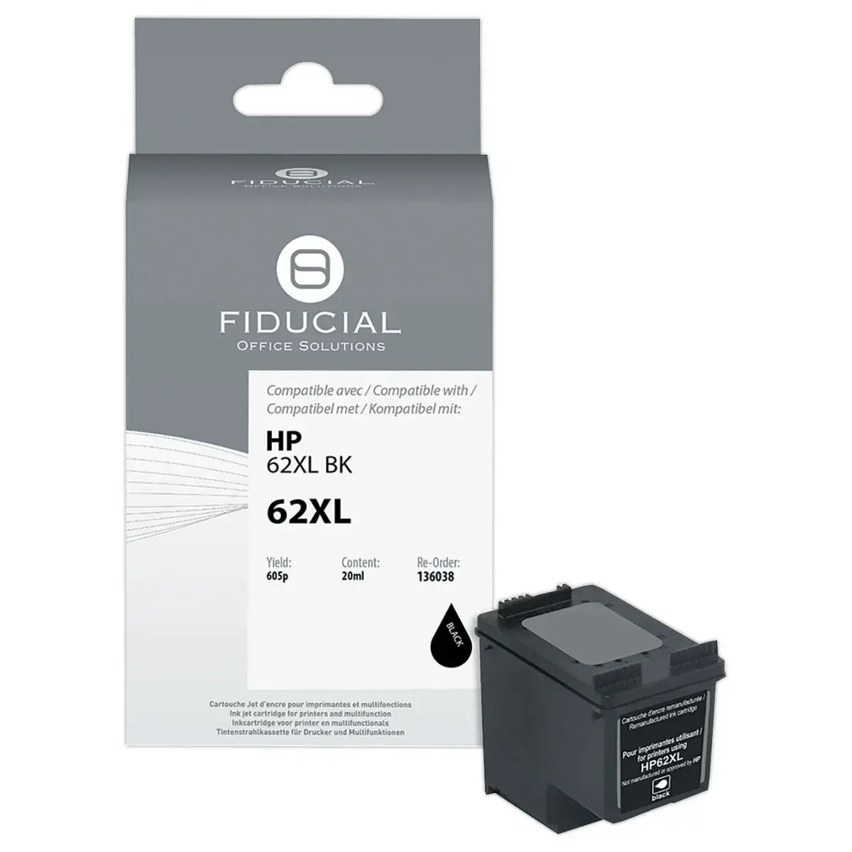 Cartouche d'encre remanufacturée éq. HP 62XL - Haute capacité - Noir