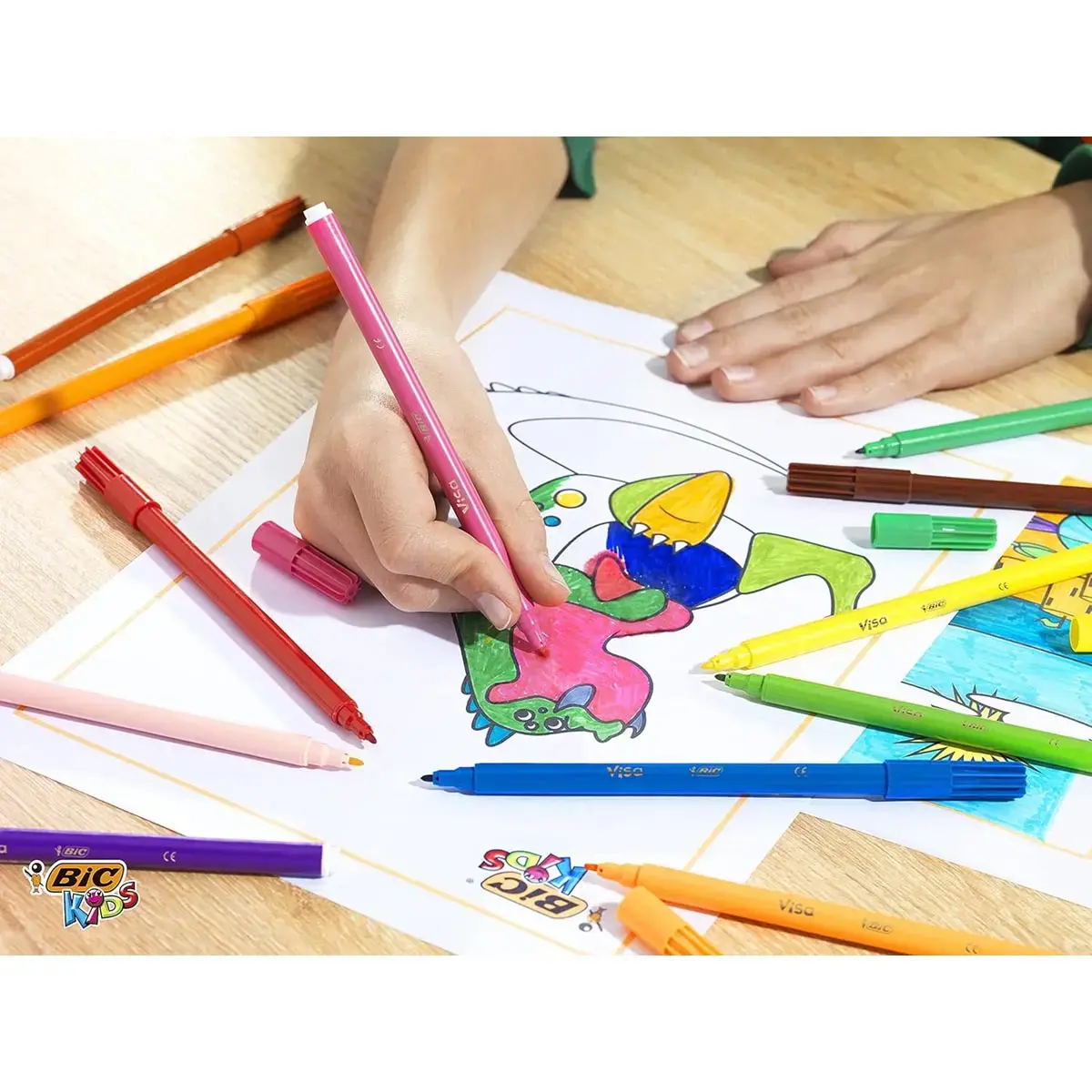 Feutre de coloriage BIC VISA pointe fine - encre lavable - coloris assortis - lot de 12