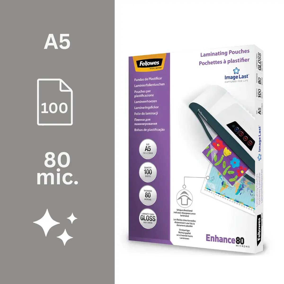 100 Pochettes de plastification ImageLast A5 - 80 microns - Fellowes