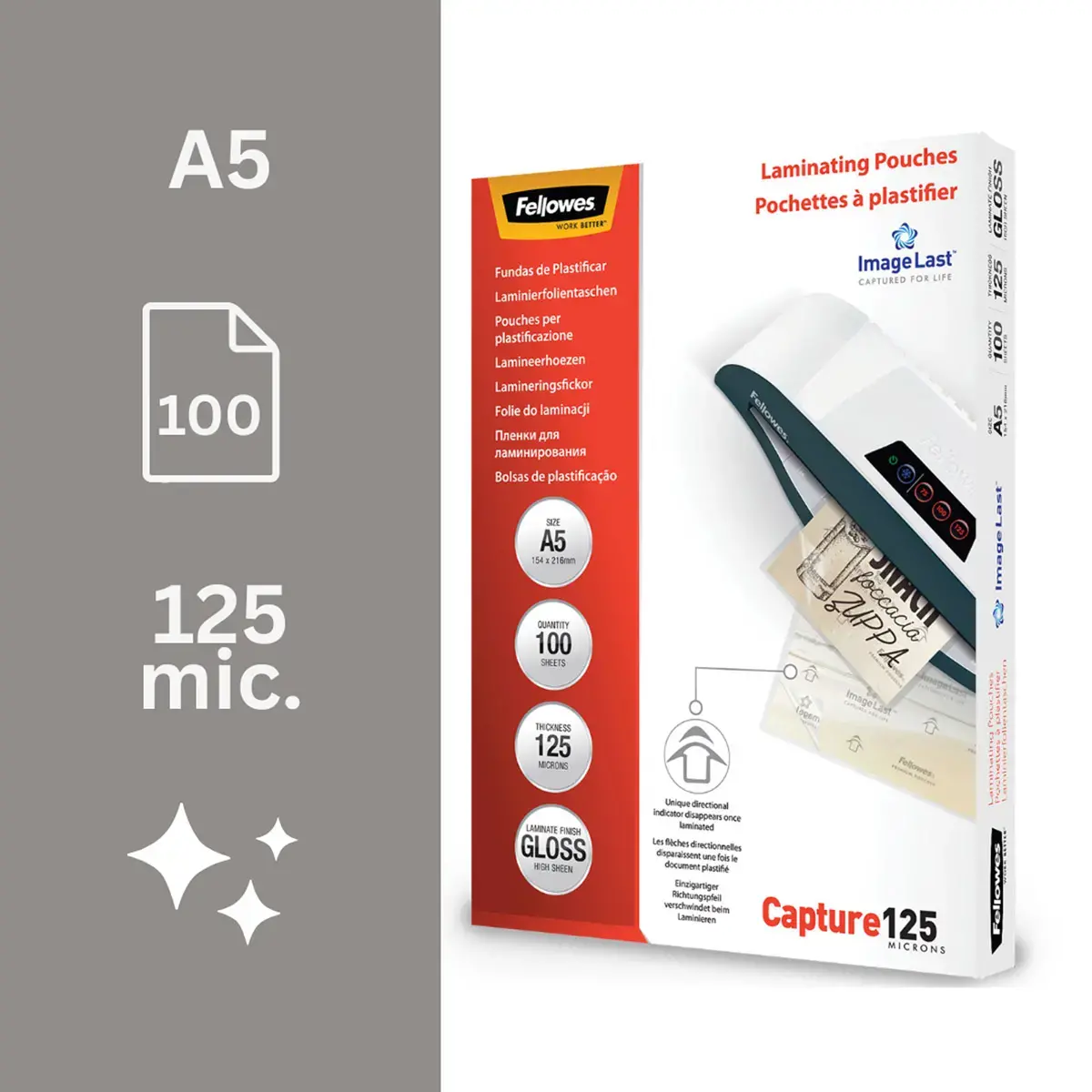 100 Pochettes de plastification ImageLast brillantes - A5 - 125&micro; - Fellowes 